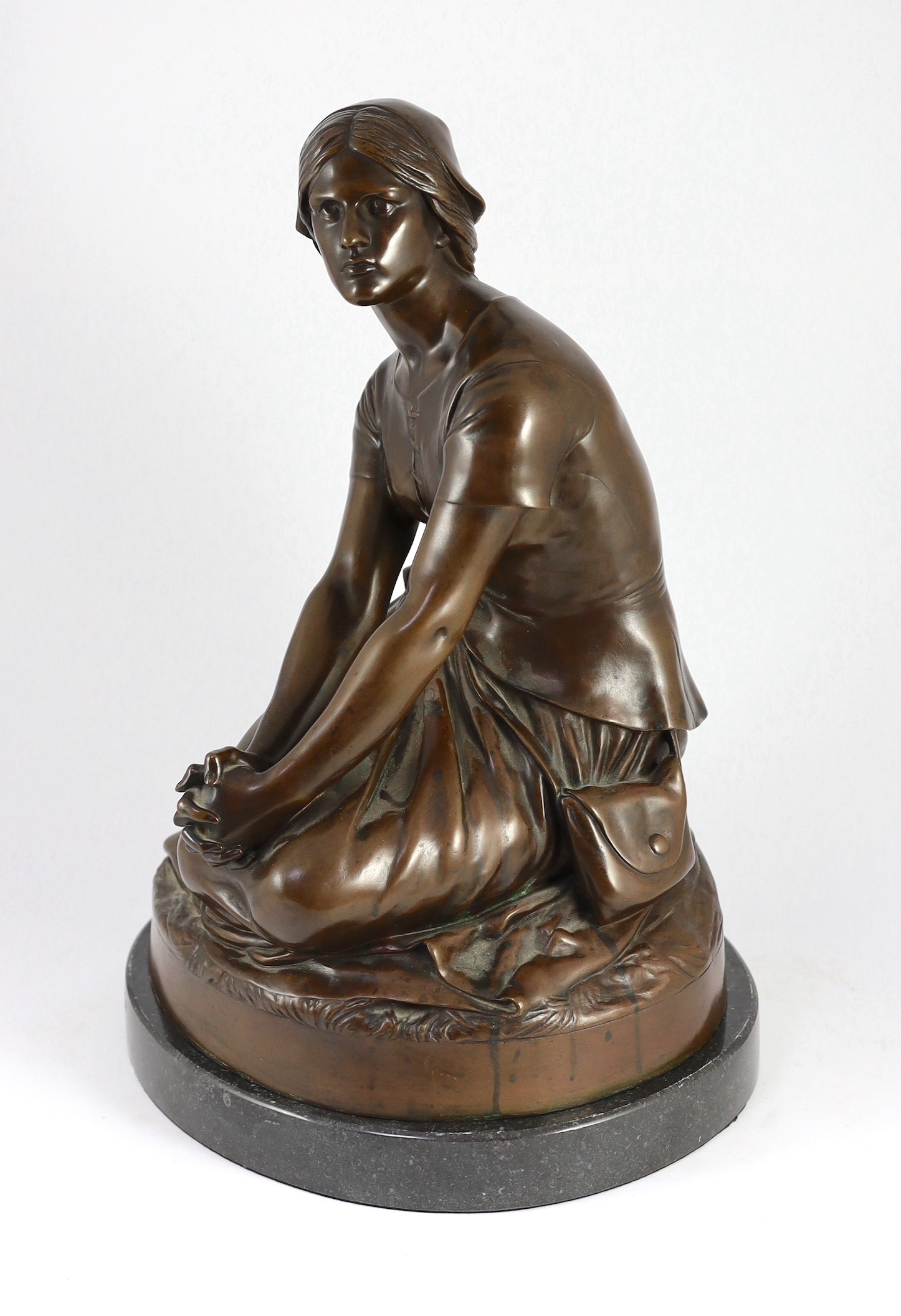 Henri-Michel-Antoine Chapu (1833-1891). A bronze figure of Joan of Arc, 30cm wide 49cm high